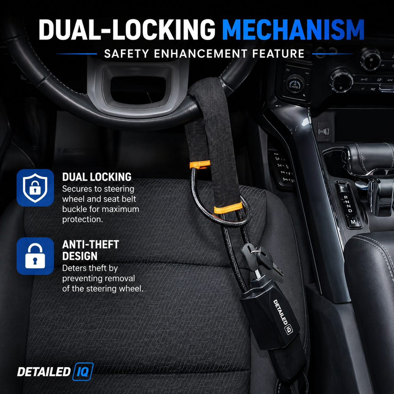 Detail IQ Dual-Lock Anti-Theft Steering Wheel Security System